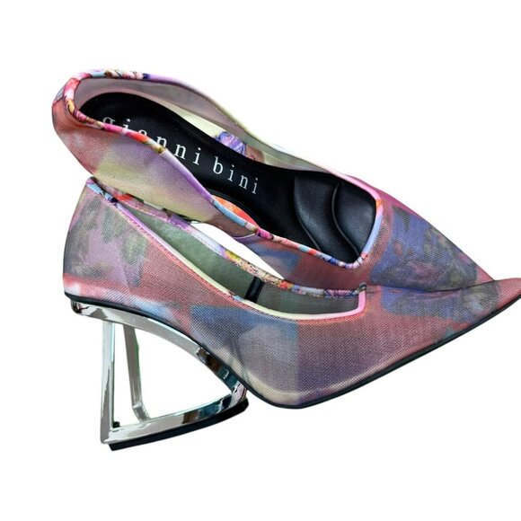 Gianni Bini Iridescent Mesh Pumps with Sculptural Chrome Heel NWT | Size 7.5M - Picture 3 of 8